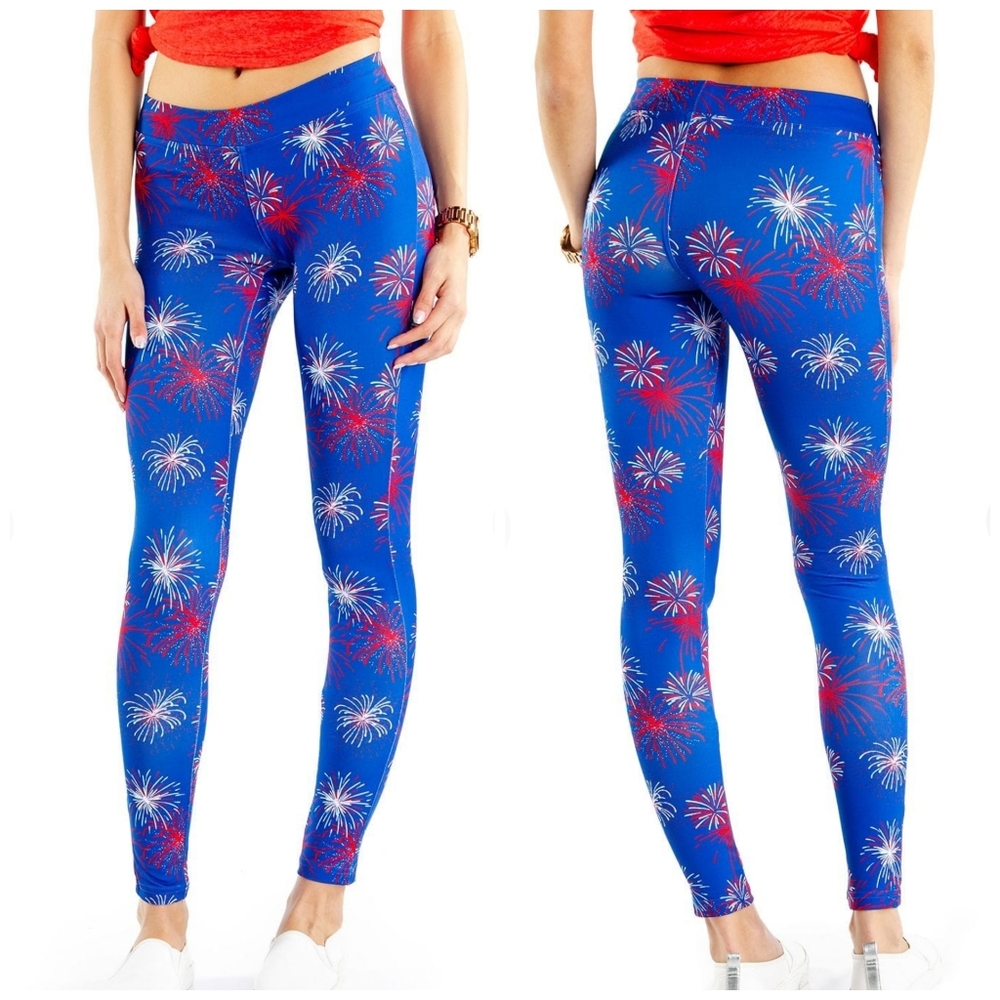 New! Tipsy Elves SKY SPARKLER LEGGINGS Red White Blue Small 4th July Patriotic